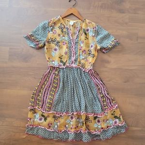 Anthropologie orange floral midi dress size small